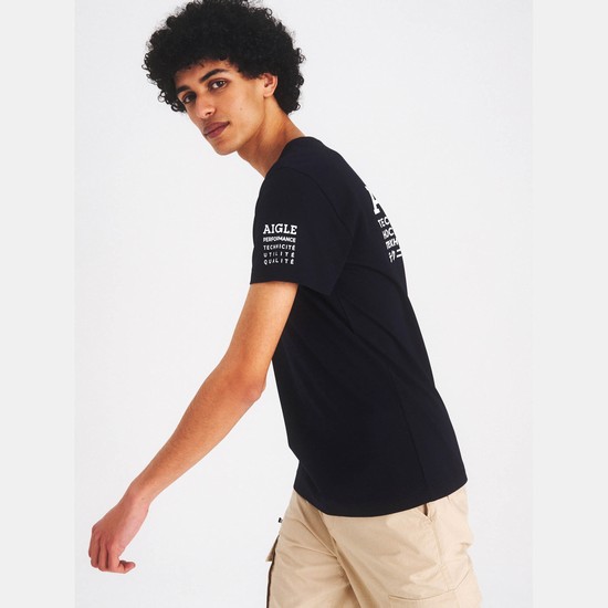 Aigle Organic Cotton T-shirts Men Black ZA-08279